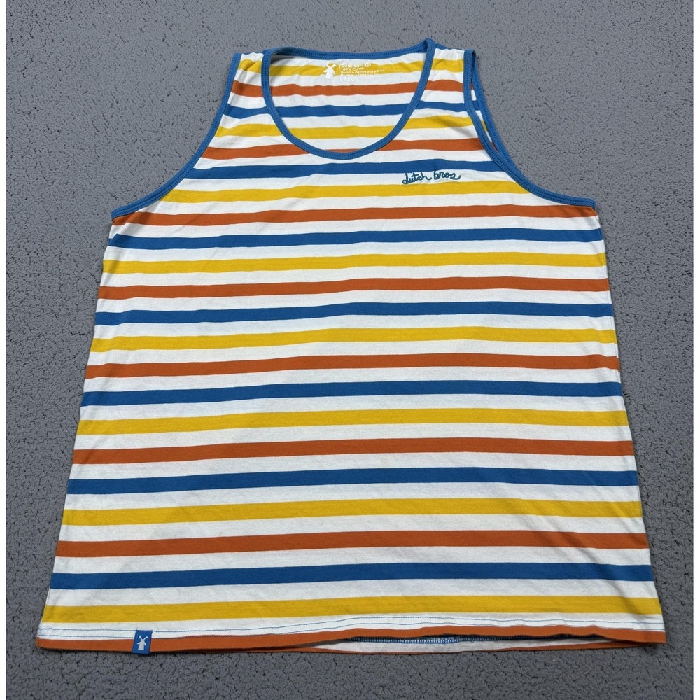 Dutch Bros Coffee Tank Top Mens Large Shirt Striped Multicolor Tagless Tee